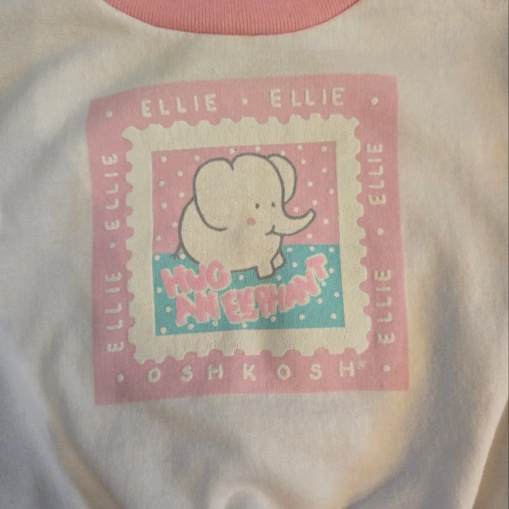 Vintage 1990s OshKosh B'gosh Pastel Pink White Elephant Sweatshirt